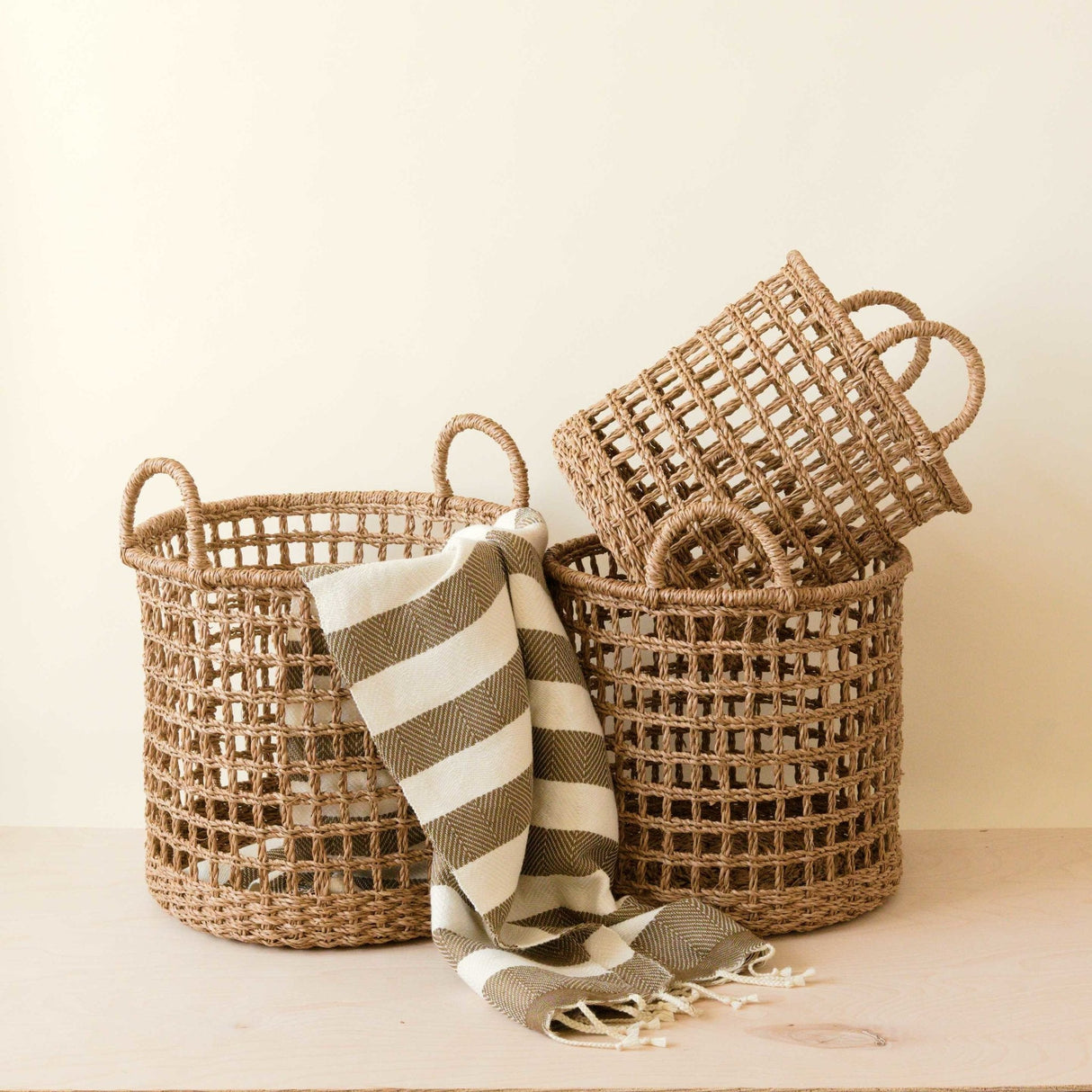 - Open Weave Baskets with Handle, set of 3 - Storage Baskets | LIKHA - LIKHÂ