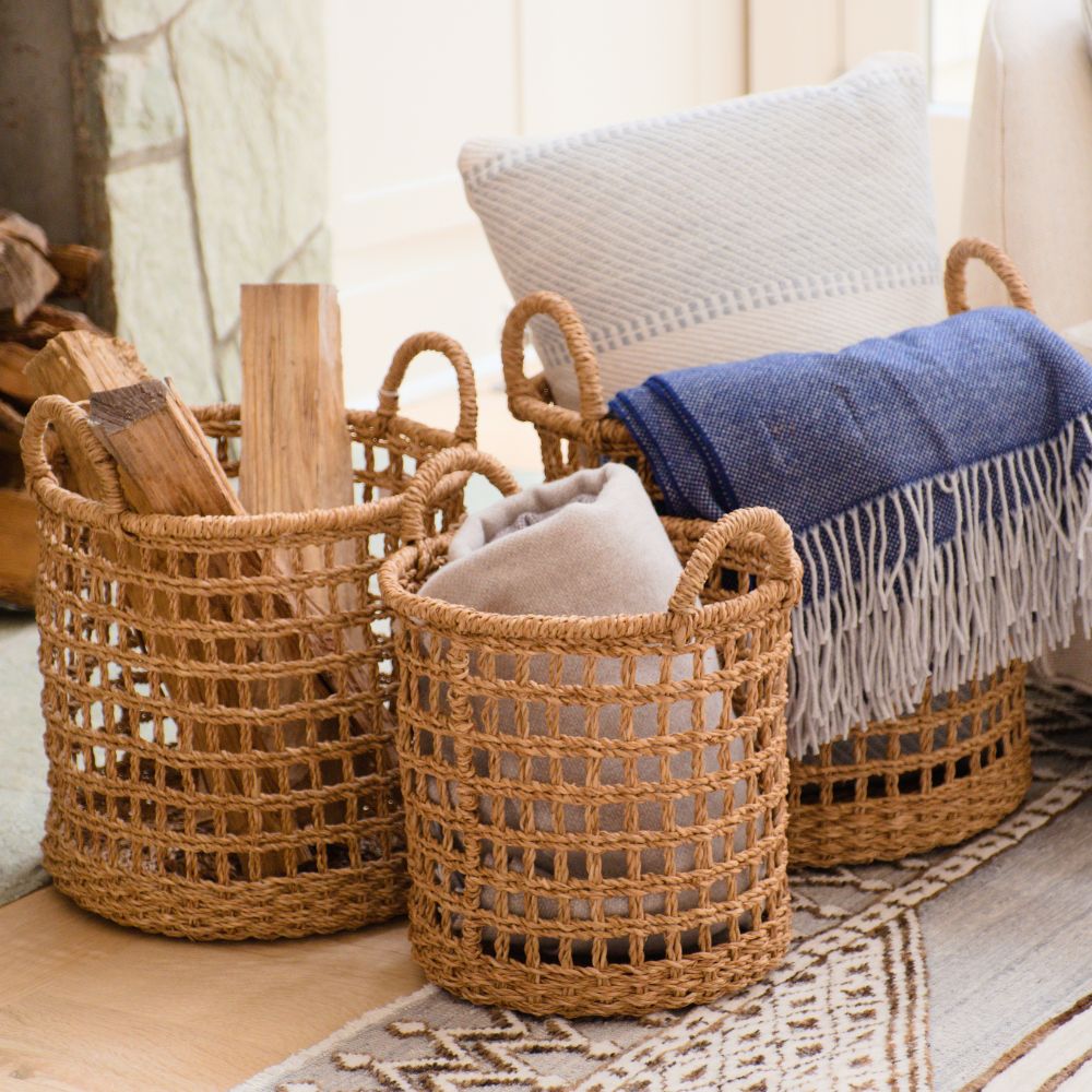 - Open Weave Baskets with Handle, set of 3 - Storage Baskets | LIKHÂ - LIKHÂ