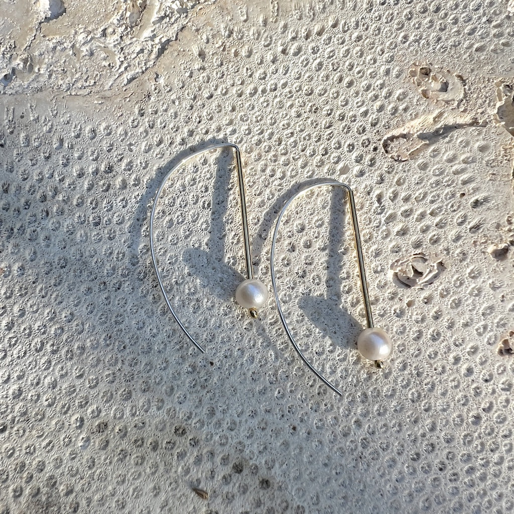 Two-Tone Freshwater Pearl Hook Earrings-1