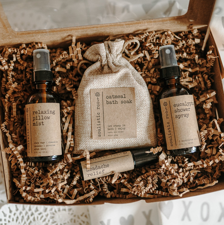 Spa Gift Set | Shower Spray, Pillow Mist, Oatmeal Soak, Headache Relief - Sumiye Co