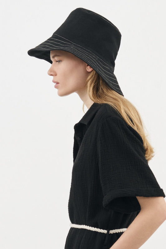 Playa Contrast Stitch Bucket Hat - Black by The Handloom