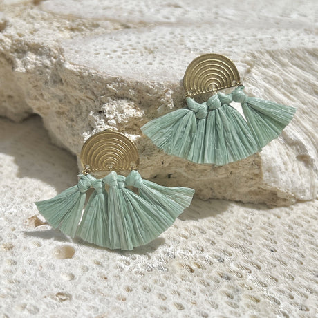 Sea Green Raffia Fan Earrings-1