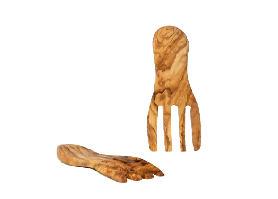 Gharyan Olive Wood Salad Servers Flat Forks Set | Tunisia - Sumiye Co