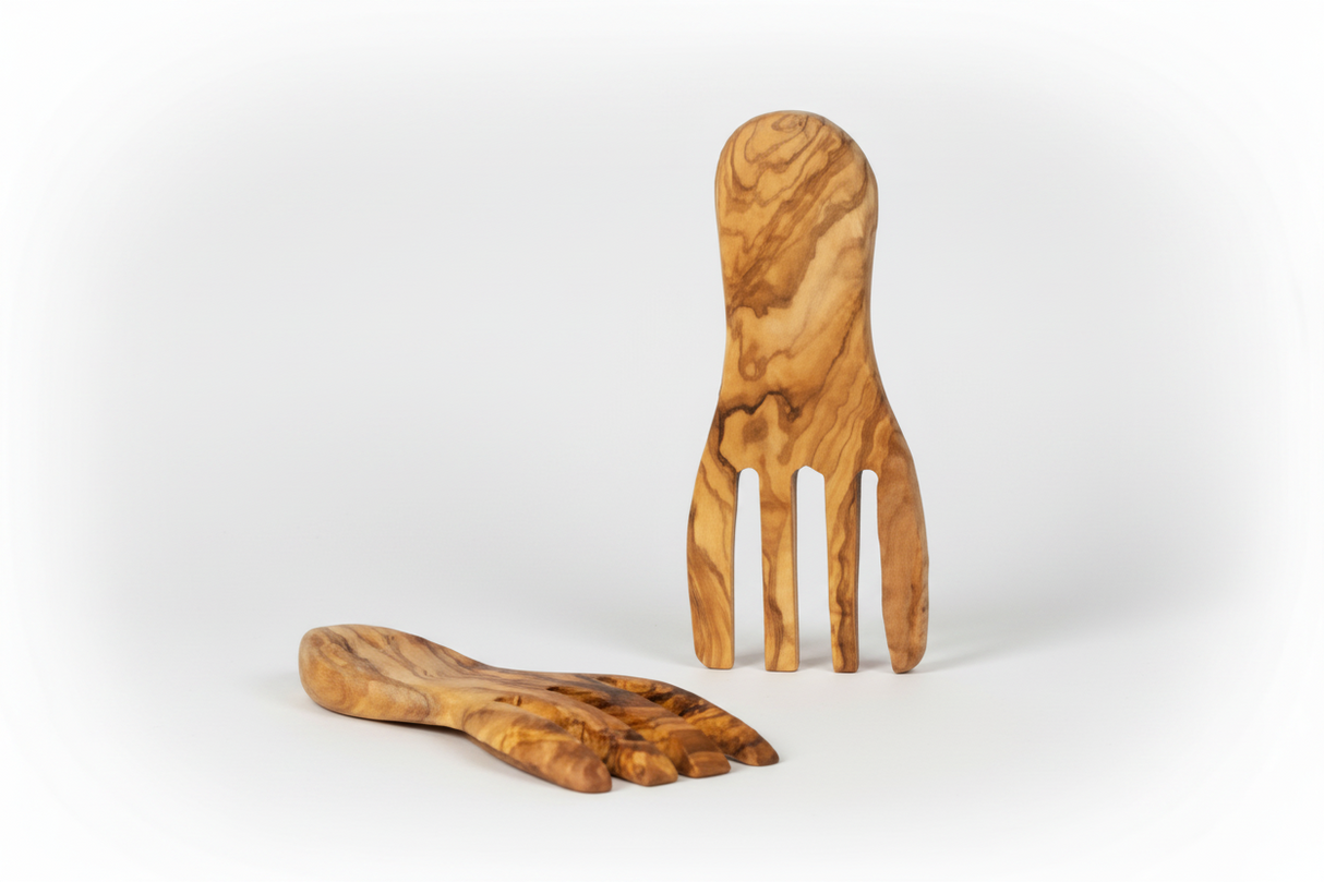 Gharyan Olive Wood Salad Servers Flat Forks Set | Tunisia - Sumiye Co