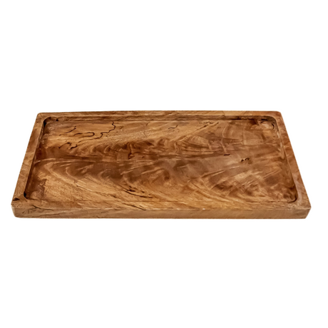 Wooden cutting board with a natural finish on a white background