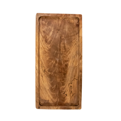 Wooden cutting board with a natural finish on a white background