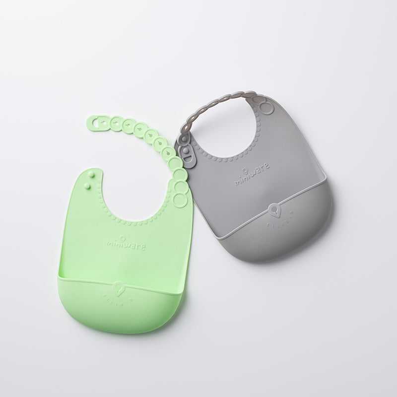Roll & Lock Silicone Bib 2-pack - Key Lime + Dove Grey by Miniware - Sumiye Co