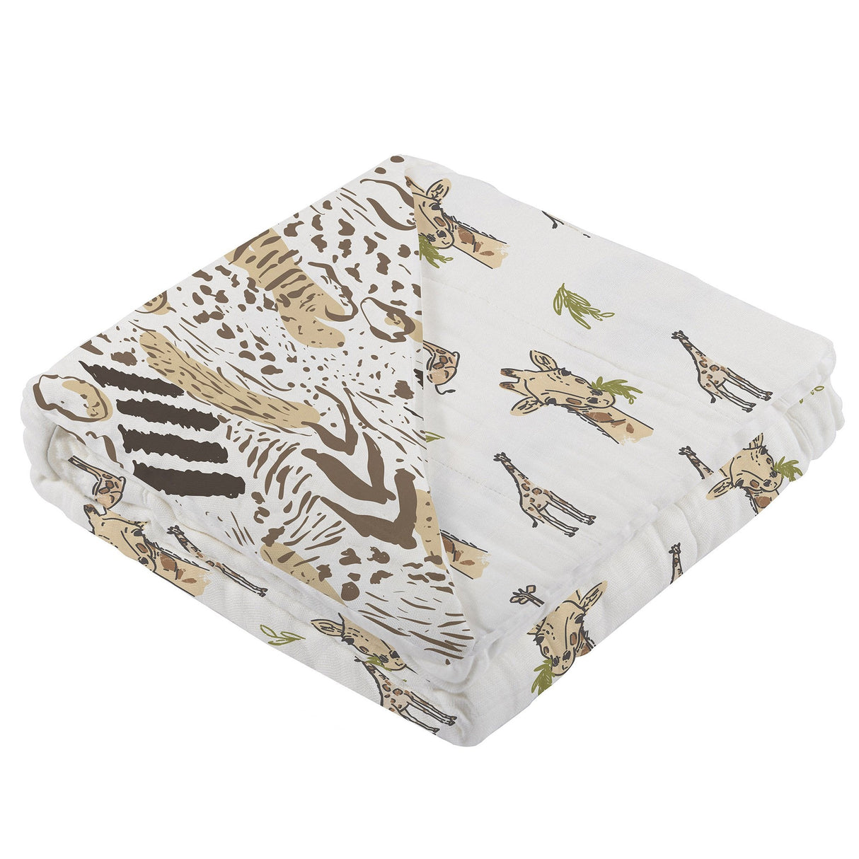 Hungry Giraffe and Animal Print Bamboo Muslin Newcastle Blanket-2