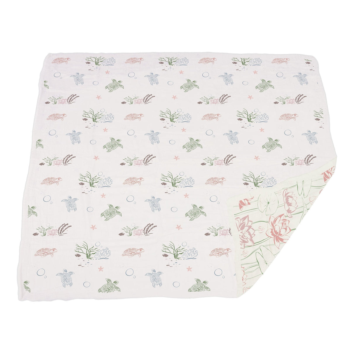 Turtles and Water Lily Bamboo Muslin Newcastle Blanket-2