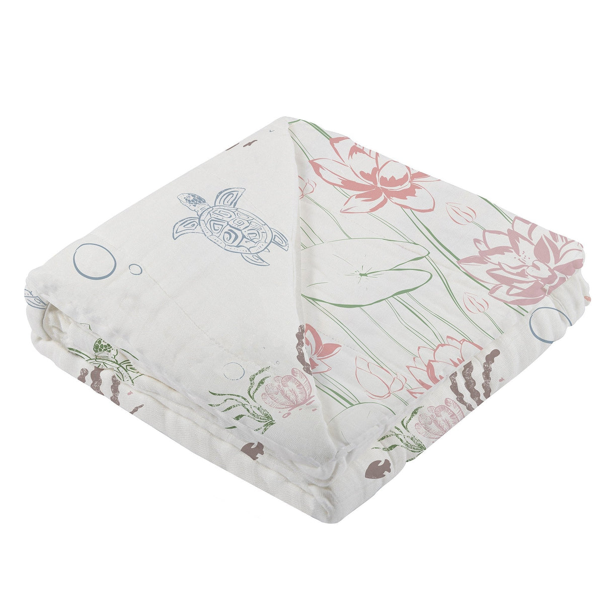 Turtles and Water Lily Bamboo Muslin Newcastle Blanket-1