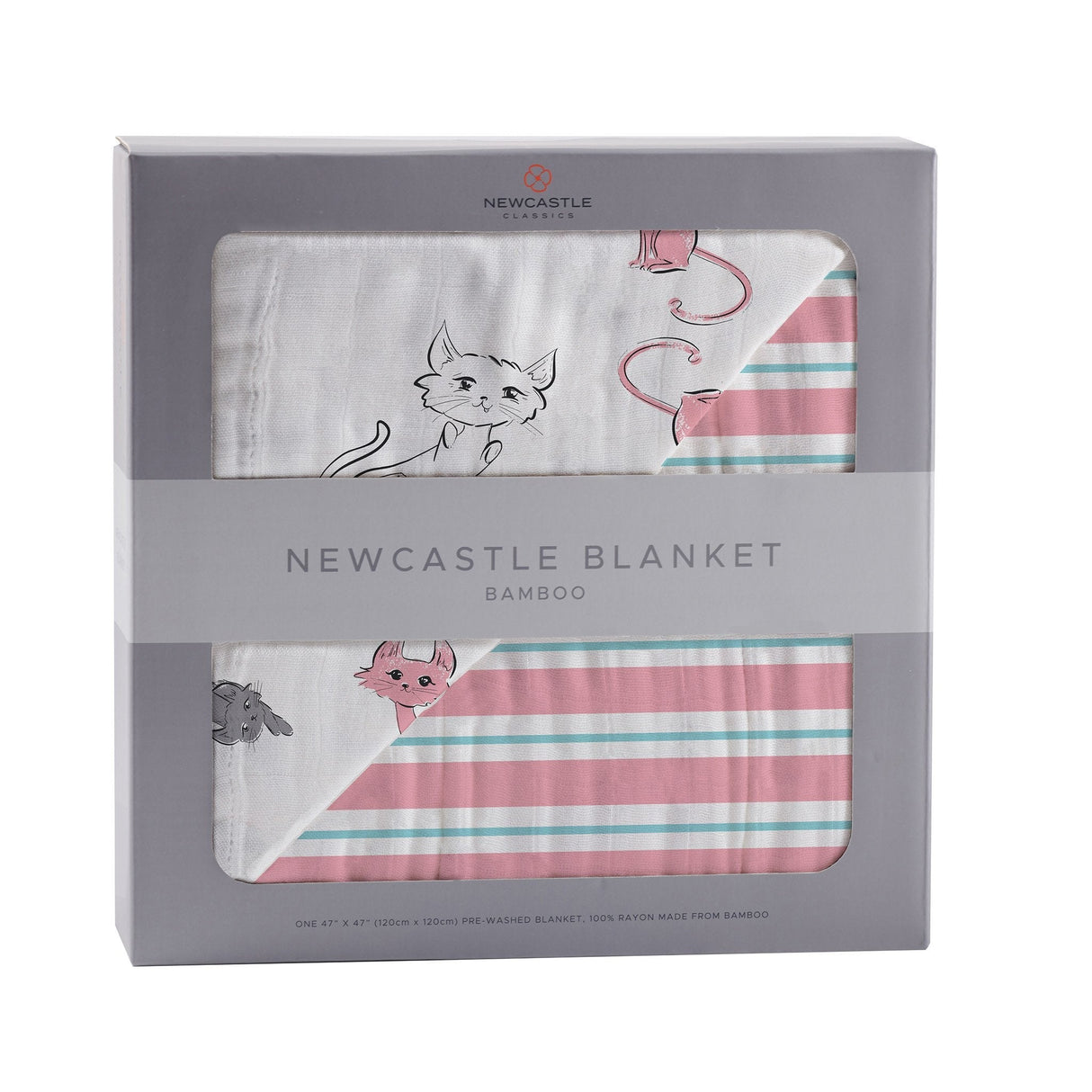 Playful Kitty and Candy Stripe Bamboo Muslin Newcastle Blanket-0