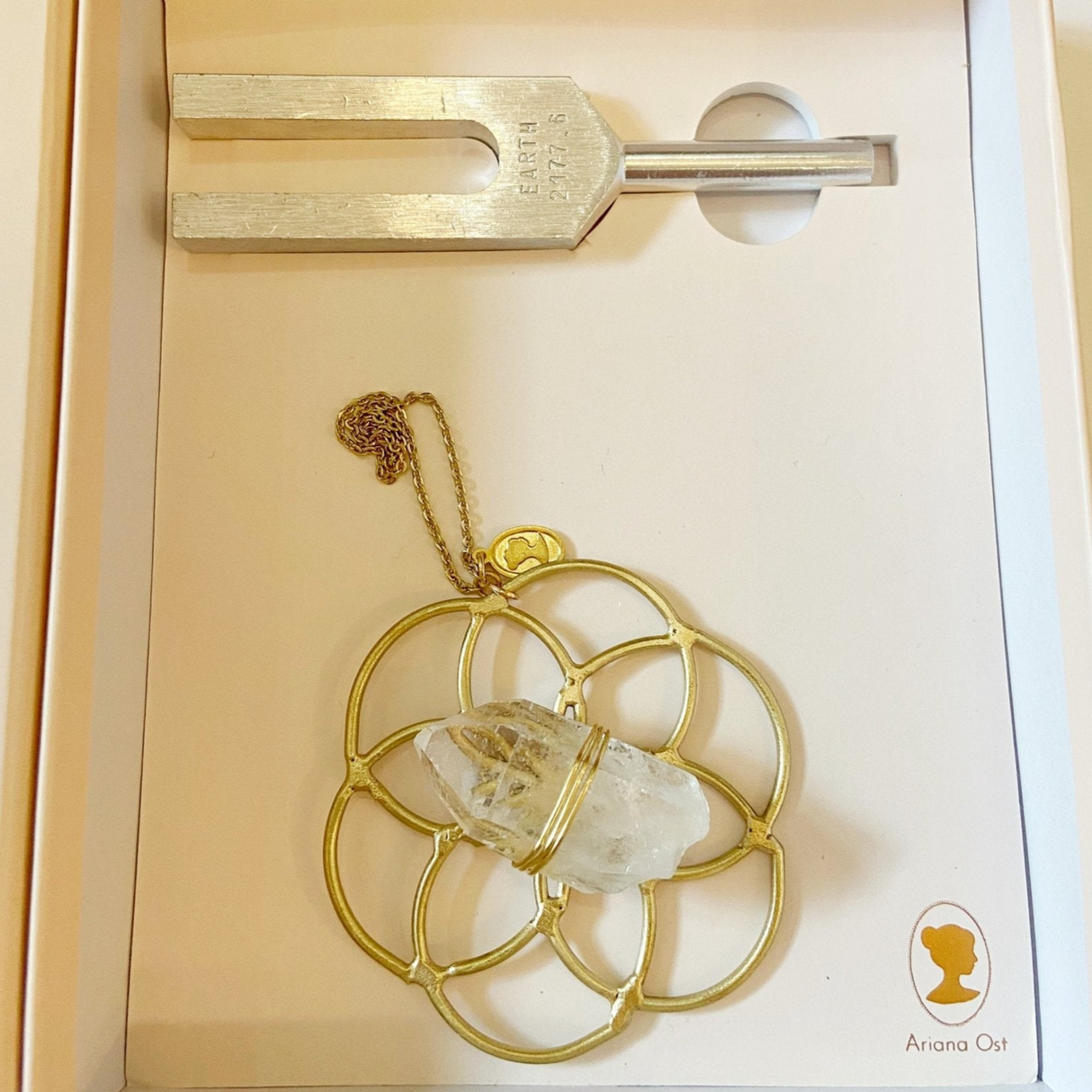 Sound Healing Crystal Kit - Earth Tuning Fork and Super Mini Flower of Life Clear Quartz Crystal Grid Set - Sumiye Co