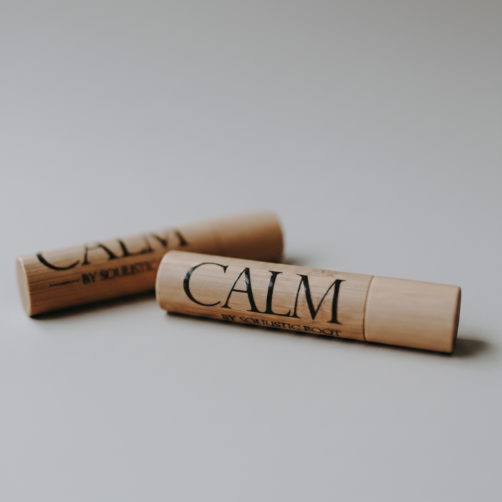 Two cylindrical products with 'CALM' branding on a white background