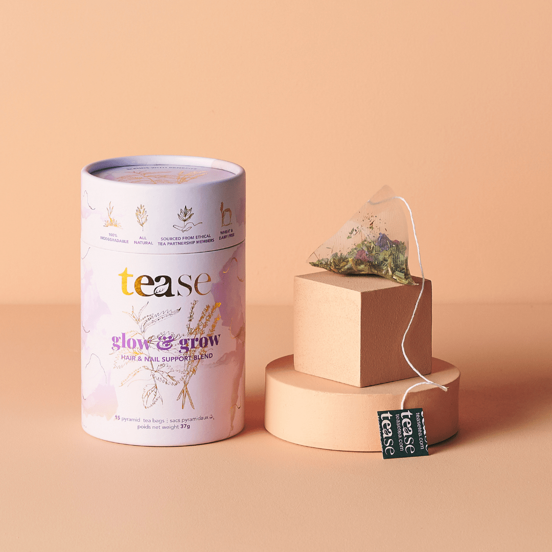 Tease Tea tube-refill > wellness > biodegradable > tea > hair tea > skin tea > nettle Glow & Grow Glow & Grow Tea | Hair & Nail Support - Tease Wellness Blends