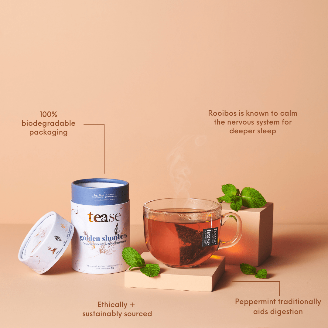 Tease Tea tube-refill > wellness > biodegradable > tea > sleep tea > rooibos > sleepy tea Golden Slumbers Golden Slumbers Tea | Sleep Support - Tease Wellness Blends