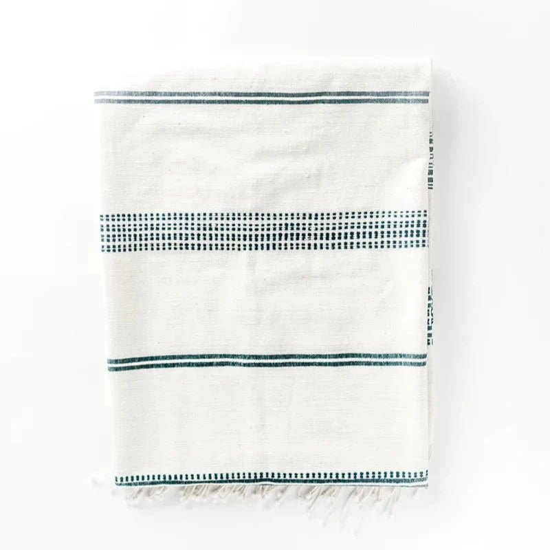 Aden Throw Blanket 38" x 72" | Natural / Navy Hand-Spun Cotton - Sumiye Co