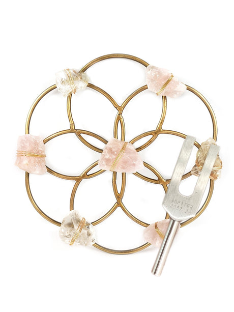 Tuning Fork & Rose Quartz & Quartz  Crystal Grid Instrument Set for Sound Healing - Sumiye Co