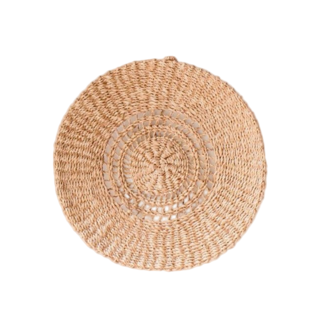 Round woven wall basket on a white background