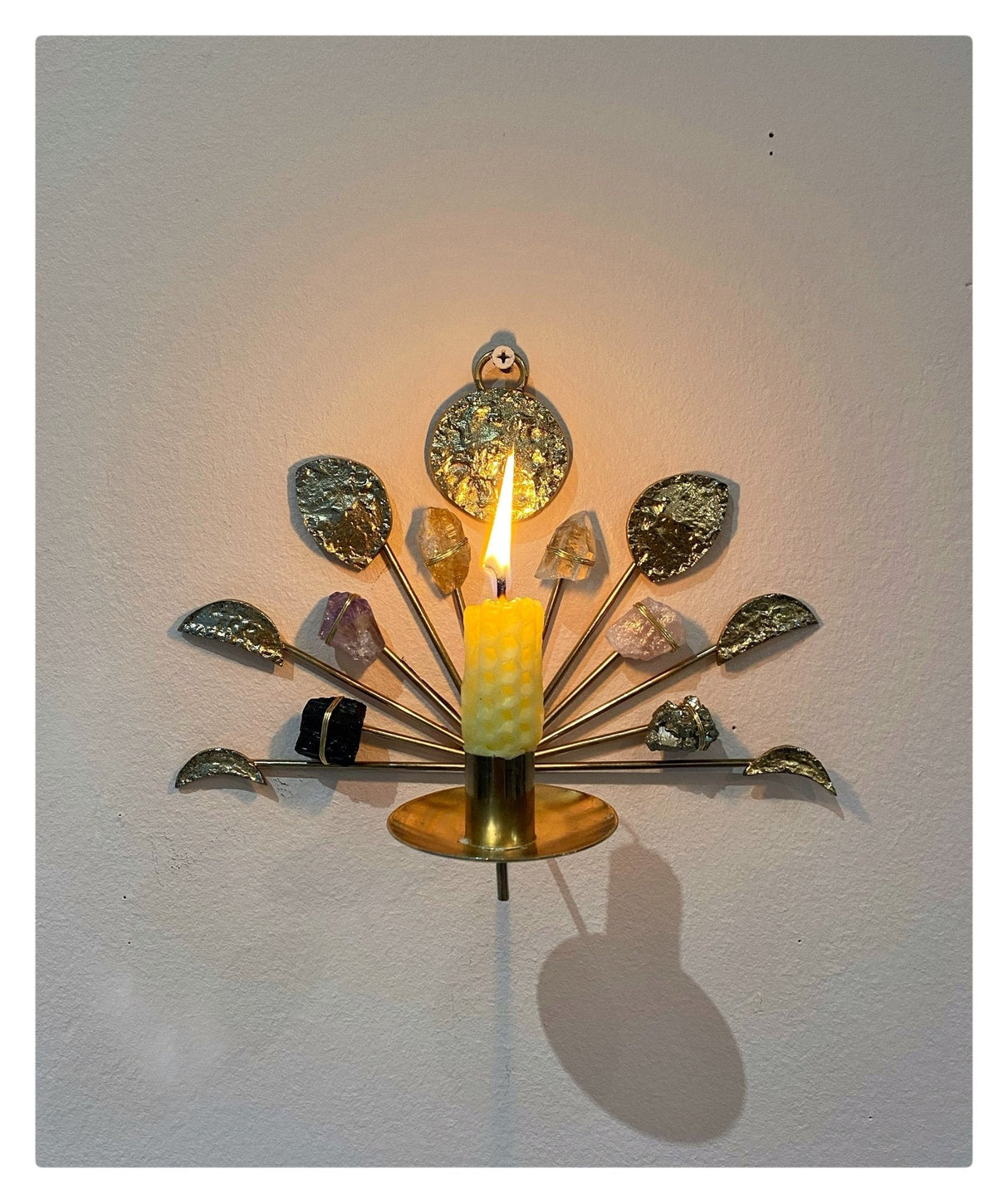 Wall Mount Candle Holder Lunar Healing Crystal Grid - Sumiye Co