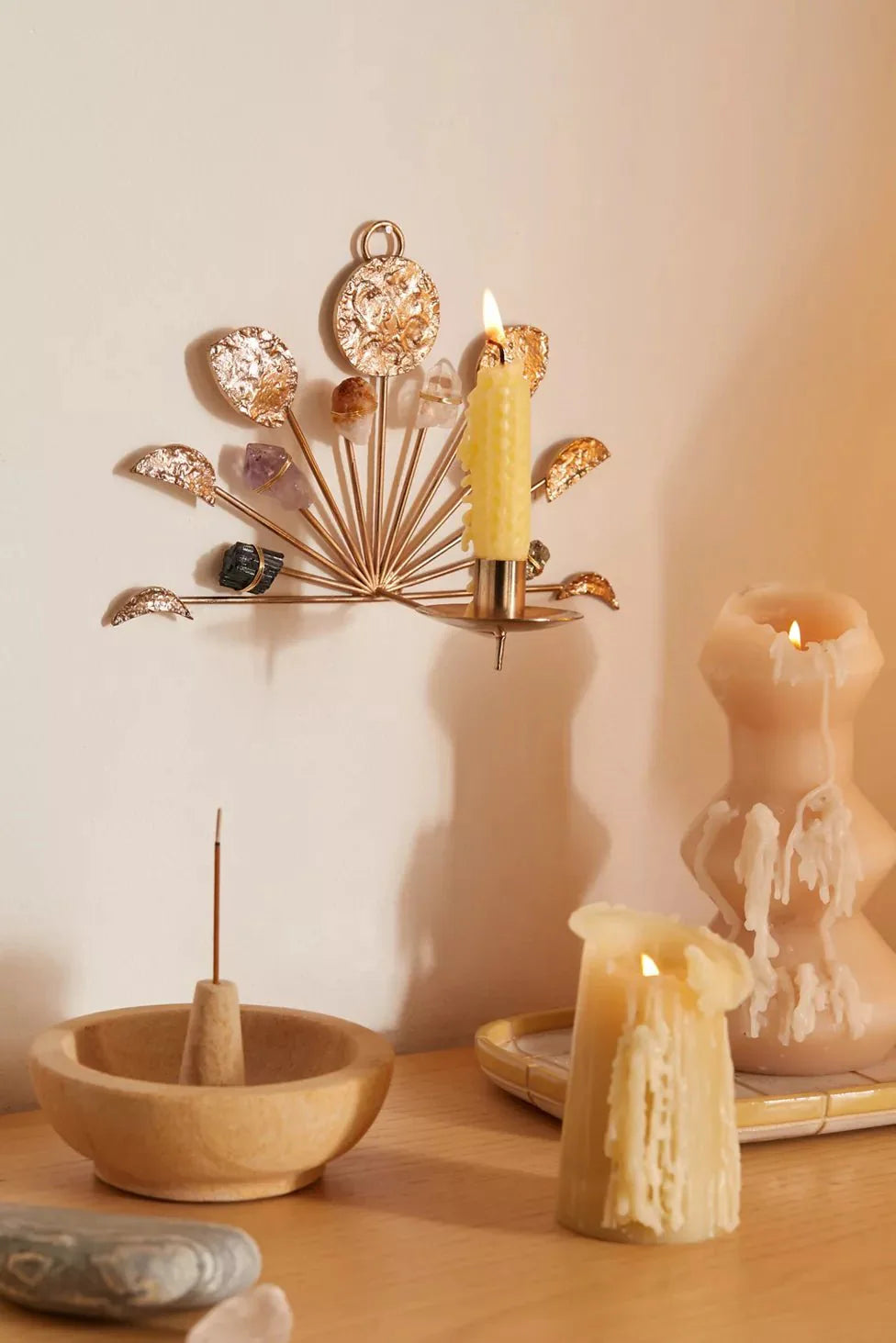Wall Mount Candle Holder Lunar Healing Crystal Grid - Sumiye Co