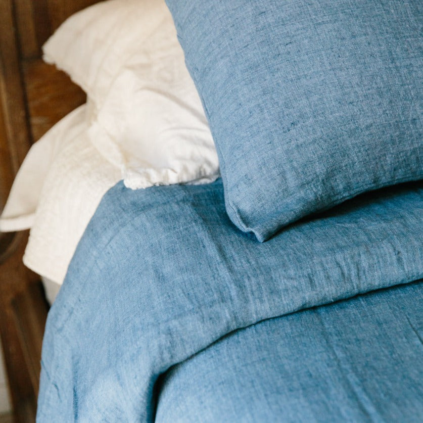 Linen Duvet Cover Set - Denim Blue - Sumiye Co