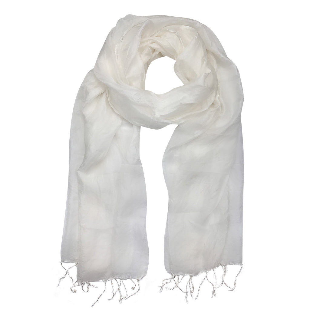 White Khmer Silk Scarf by SLATE + SALT - Sumiye Co