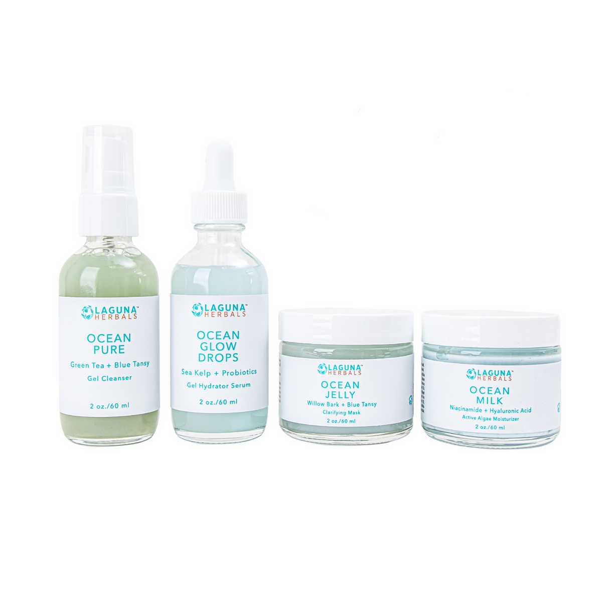 Set of skincare products from Laguna Herbals on a white background