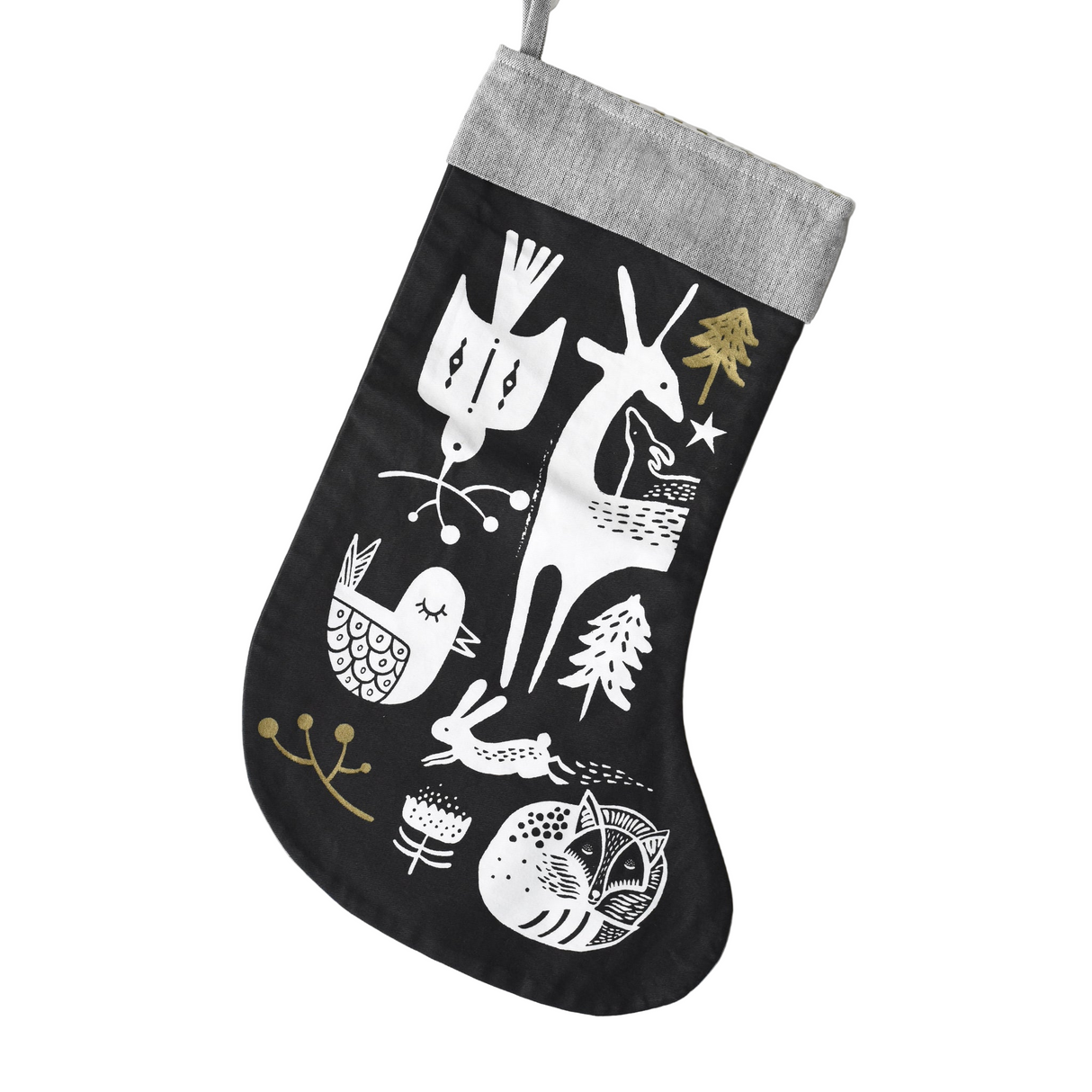 Winter Animals Stocking - White on Black - Sumiye Co