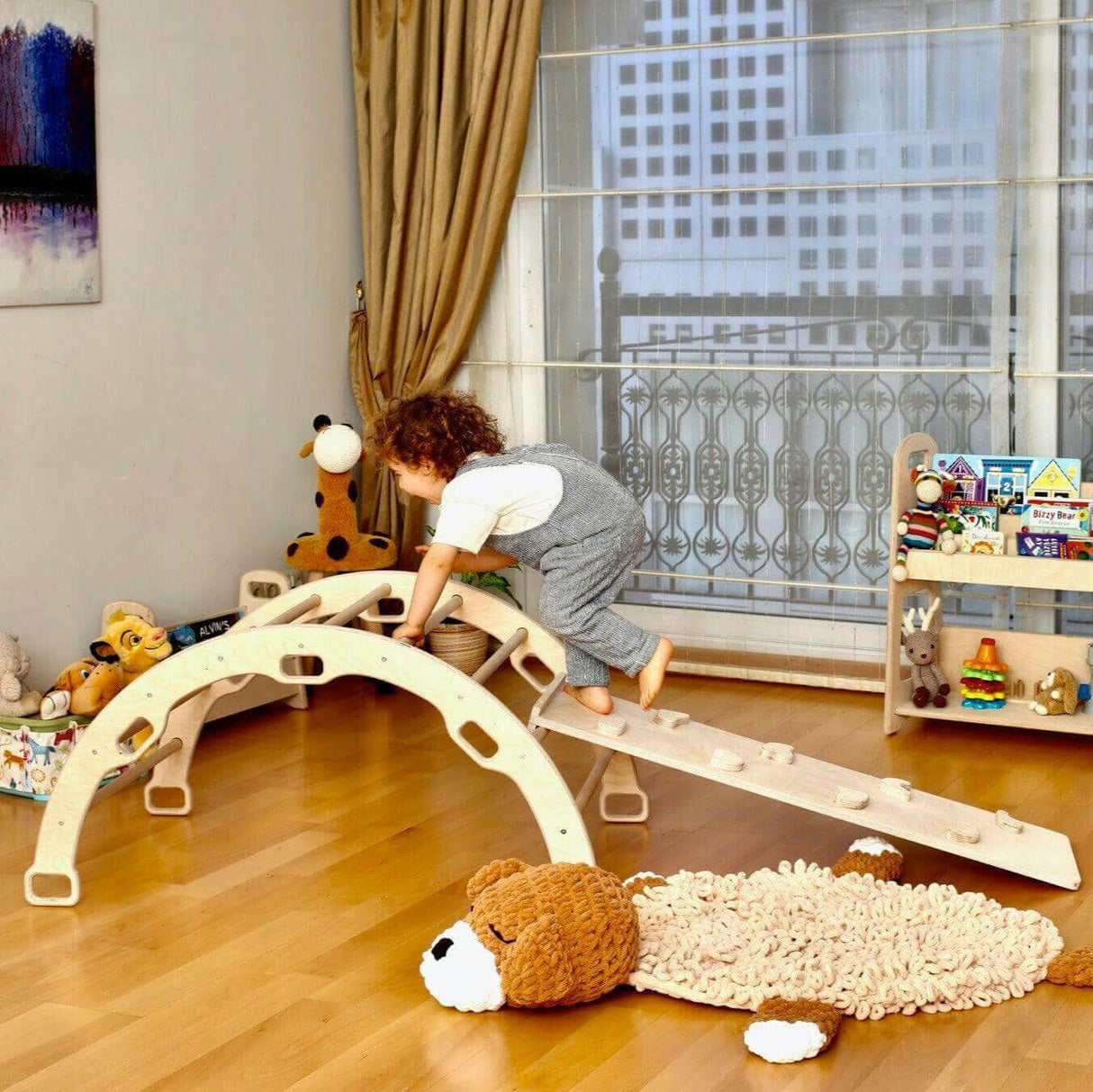 Climbing Arch with Rockwall Ramp and Star Pillow Set | Montessori Toys Set-0