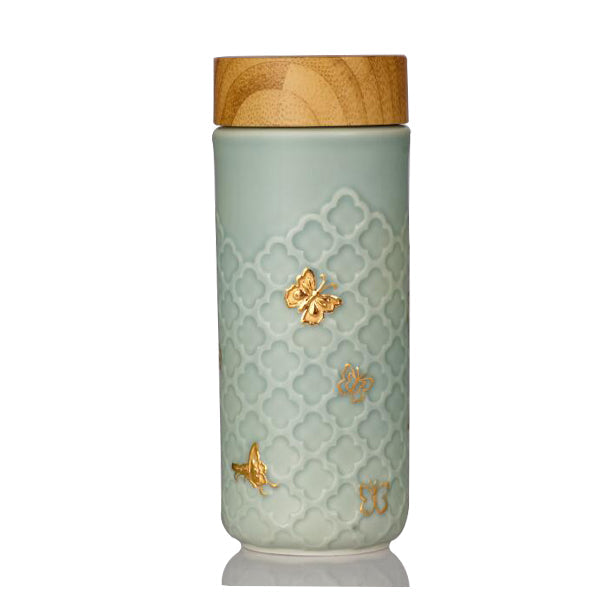 Ceramic Travel Mug | Butterfly - Hand Painted Gold (12 oz)-1