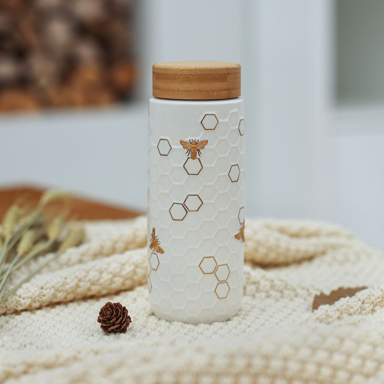 Ceramic Travel Mug | Honey Bee - Hand Painted Gold (16 oz)-5