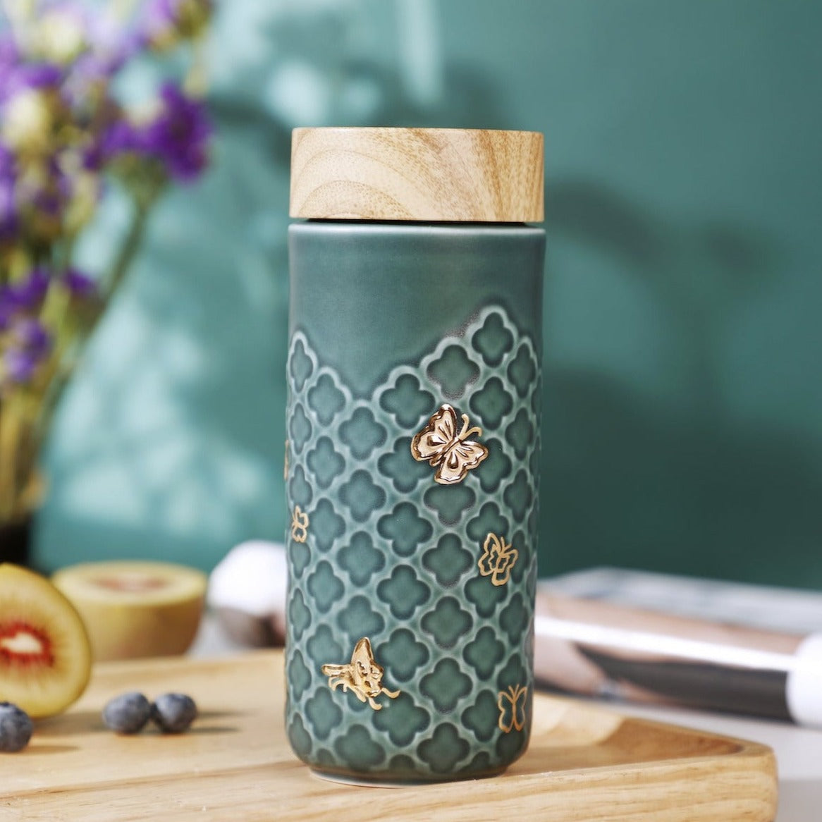 Ceramic Travel Mug | Butterfly - Hand Painted Gold (12 oz)-5