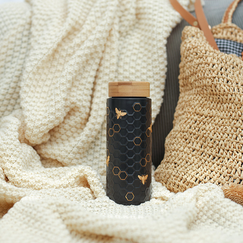 Ceramic Travel Mug | Honey Bee - Hand Painted Gold (16 oz)-17