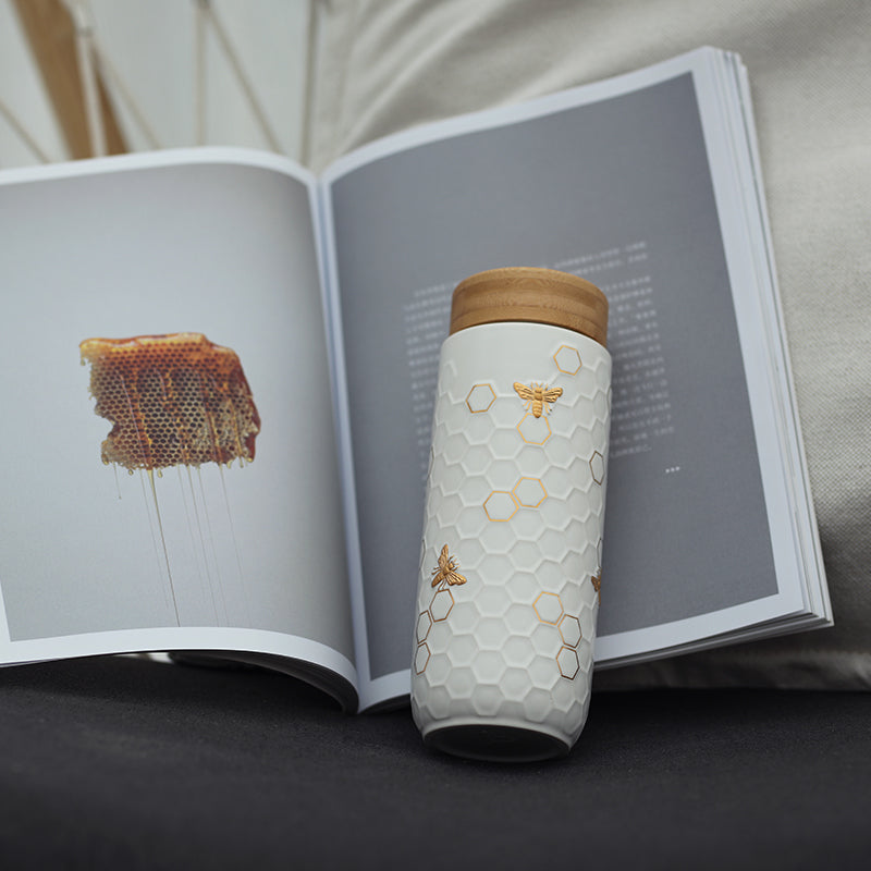 Ceramic Travel Mug | Honey Bee - Hand Painted Gold (16 oz)-6