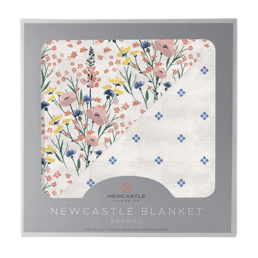 Blanket | Bamboo Muslin - Wildflowers & Periwinkle Diamond Newcastle Classics