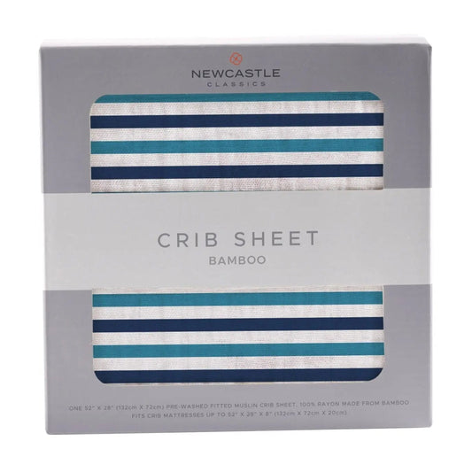 Blue and White Stripe Bamboo Crib Sheet Newcastle Classics