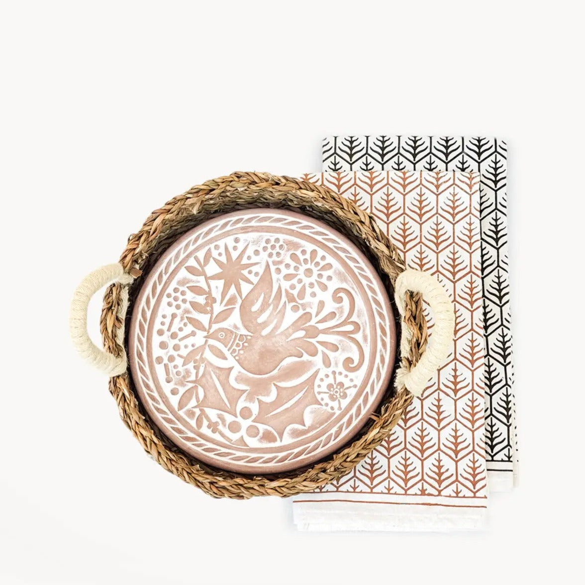 Bread Warmer & Basket Gift Set with Tea Towel - Bird Round