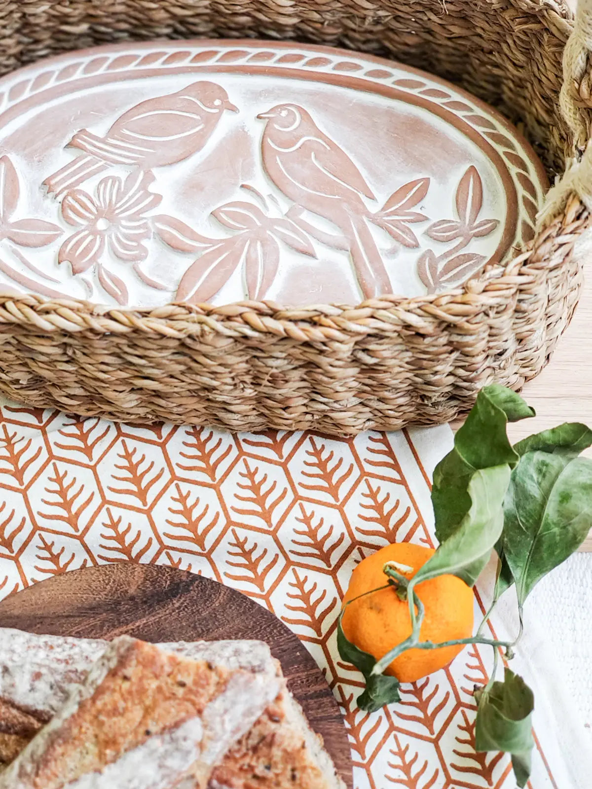 Bread Warmer & Basket Gift Set with Tea Towel - Lovebird Oval KORISSA