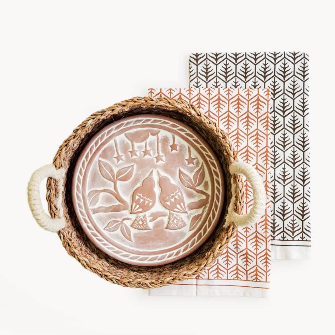 Bread Warmer & Basket Gift Set with Tea Towel - Lovebird Round KORISSA