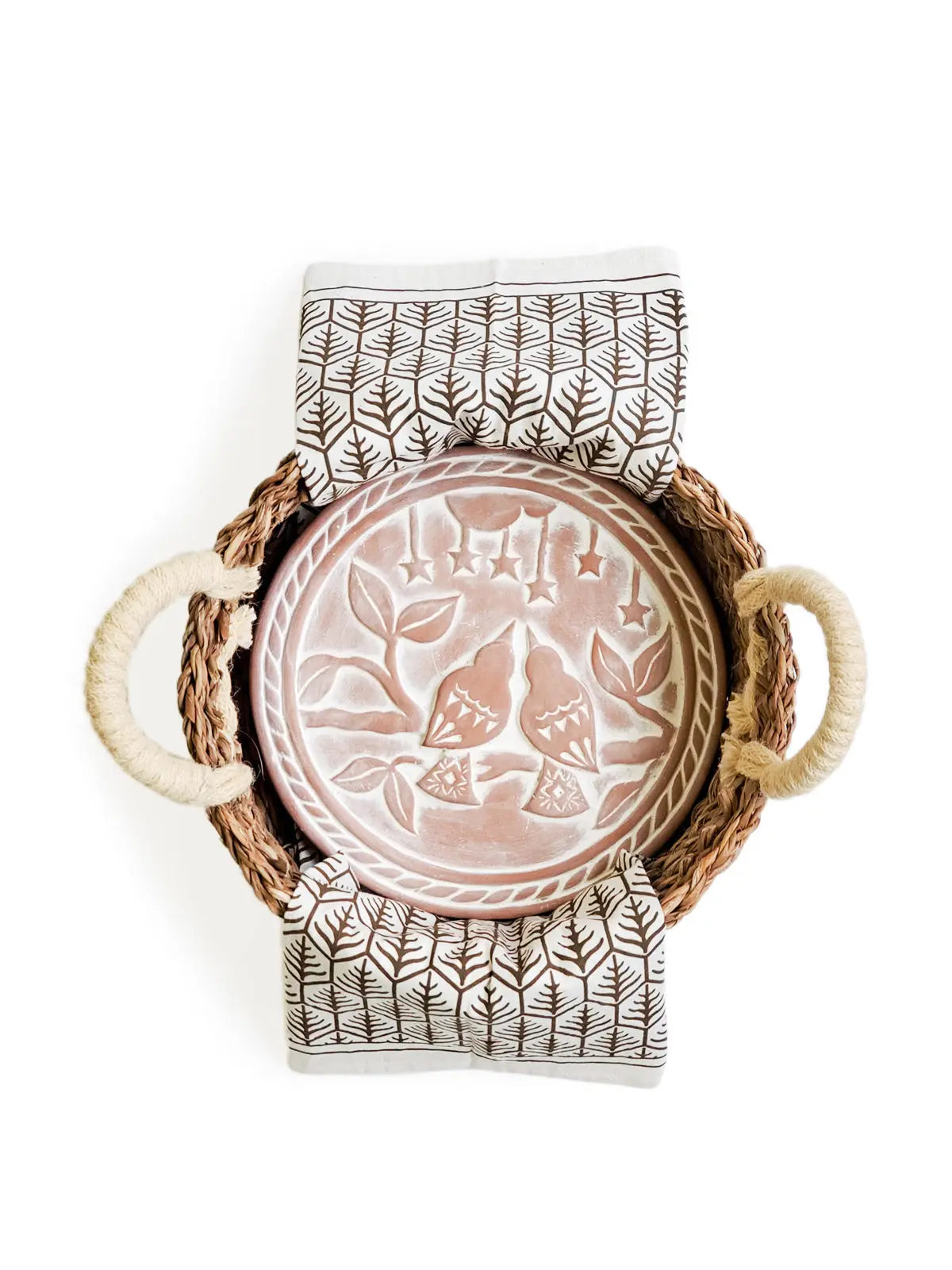 Bread Warmer & Basket Gift Set with Tea Towel - Lovebird Round KORISSA