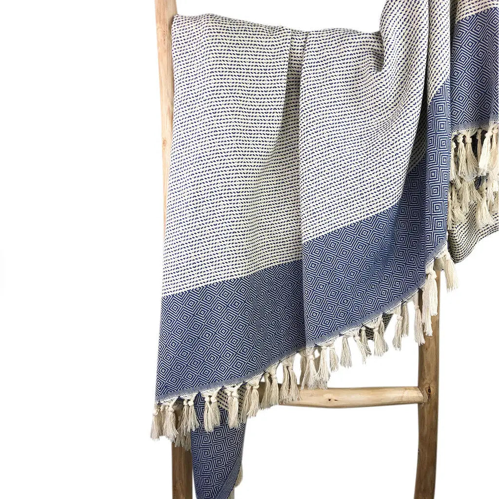 Diamond Stripe Turkish Throw | 100% Natural Fibers SLATE + SALT