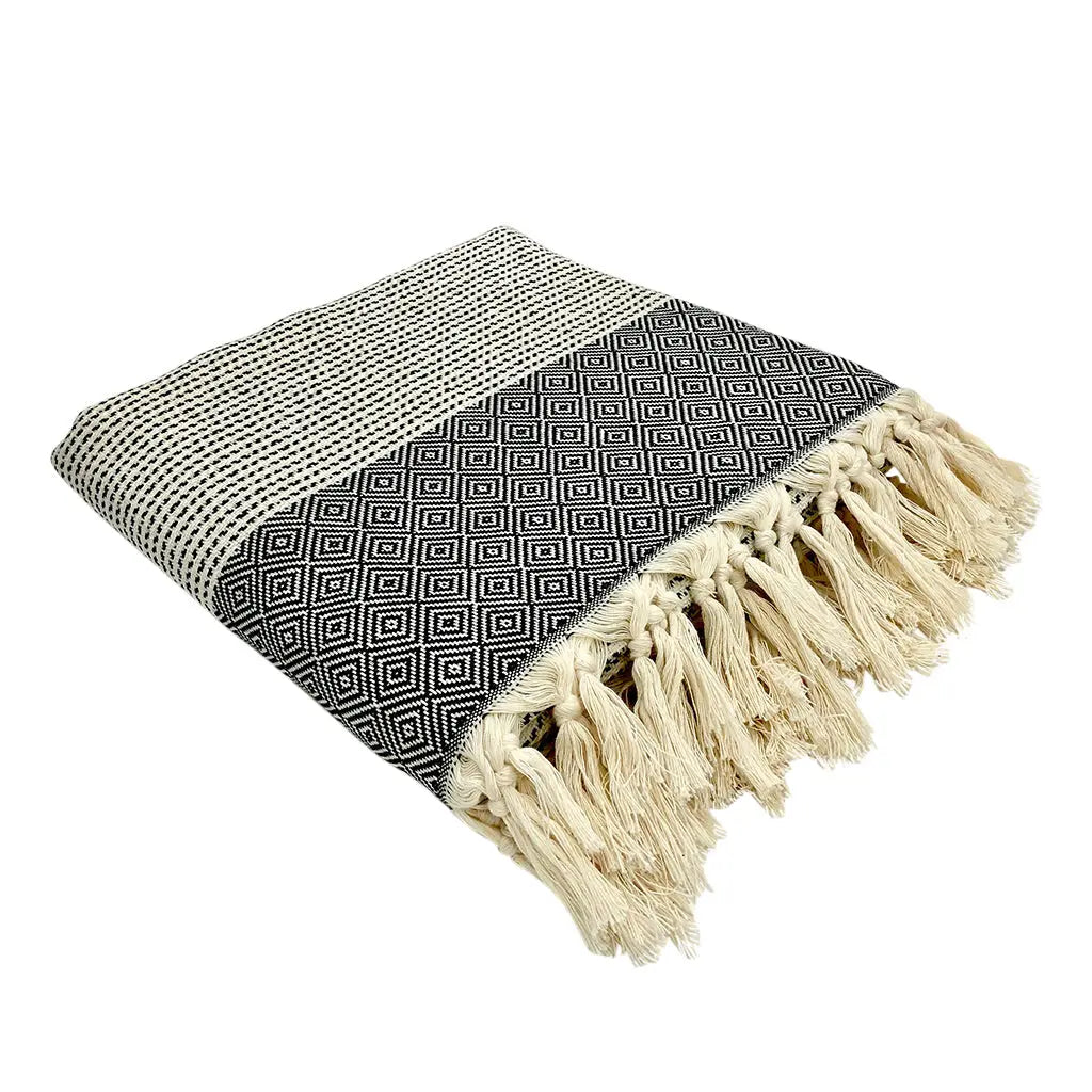 Diamond Stripe Turkish Throw | 100% Natural Fibers SLATE + SALT