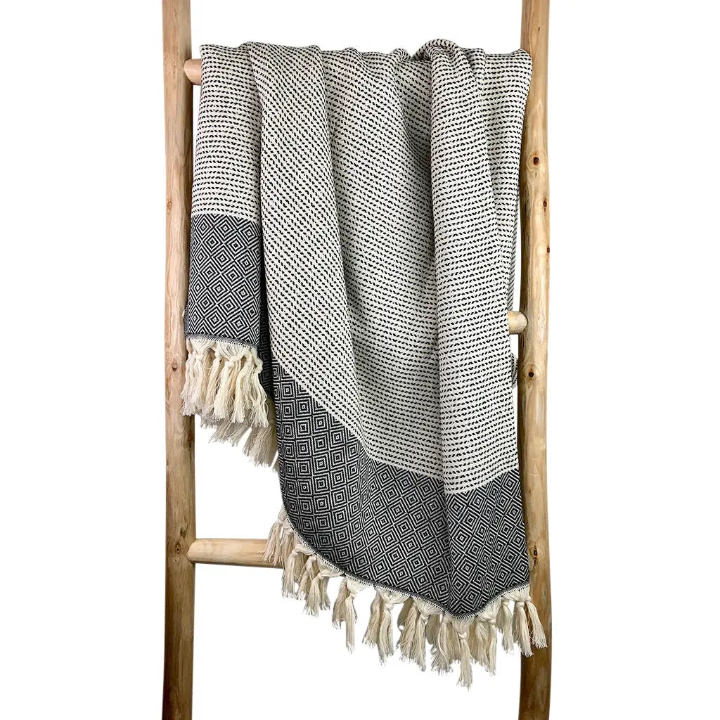 Diamond Stripe Turkish Throw | 100% Natural Fibers SLATE + SALT