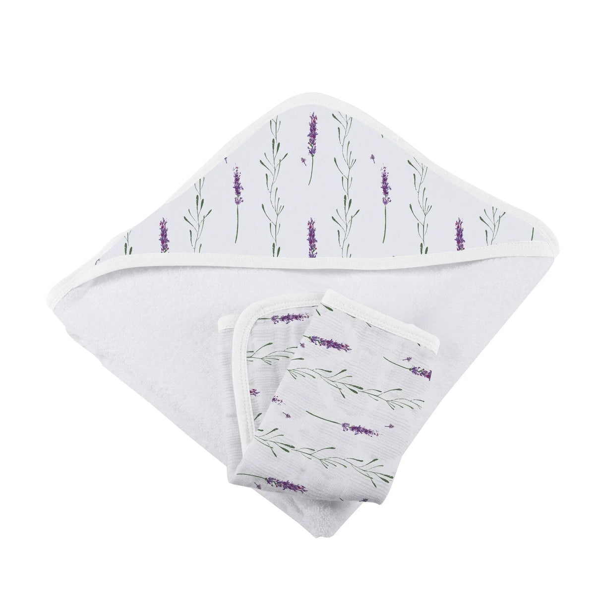Hooded Towel & Washcloth Set | Bamboo Muslin - Lavender Newcastle Classics