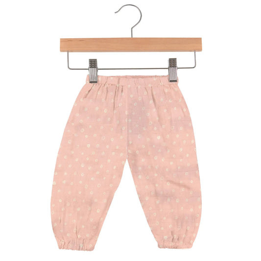 Mini Pants | Bamboo Muslin - Pink Pearl Polka Dot Newcastle Classics