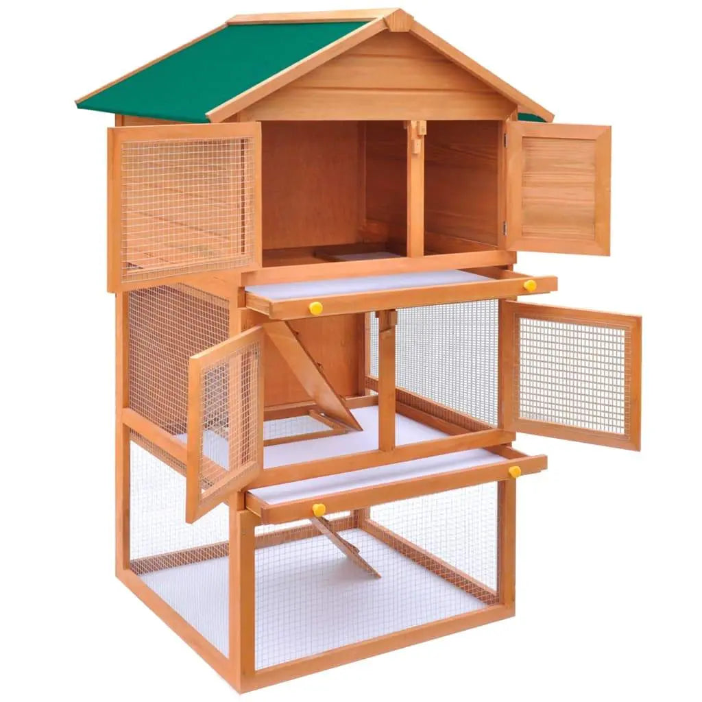 vidaXL Outdoor Rabbit Hutch Small Animal House Pet Cage 3 Layers Wood vidaXL