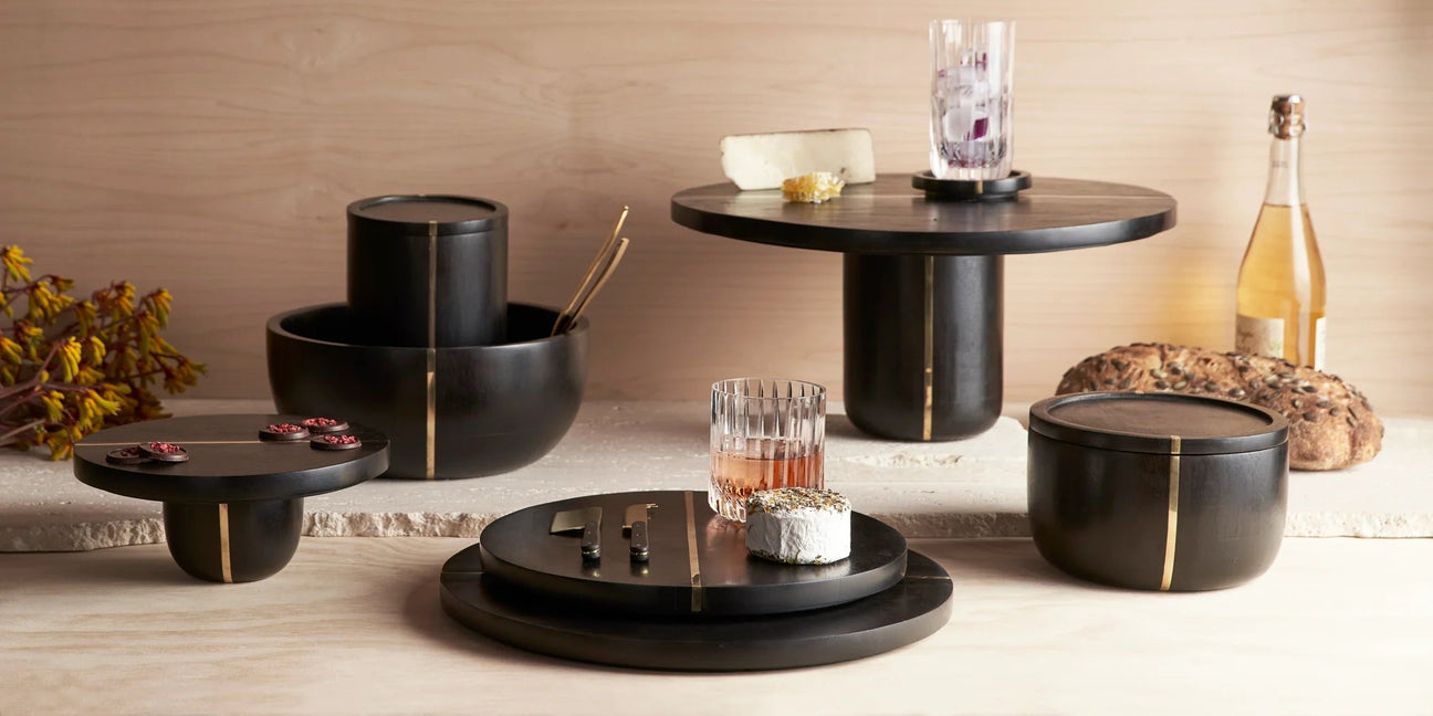 Mondrian Collection - Mango Wood & Brass Serveware