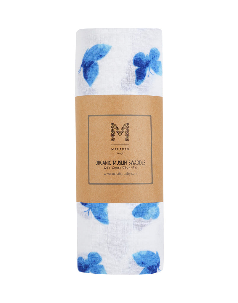ORGANIC SWADDLE - BLUE BUTTERFLY-4
