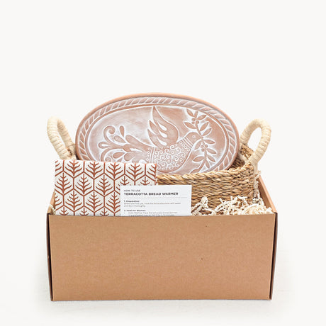 Bread Warmer & Basket Gift Set with Tea Towel - Bird Oval-0