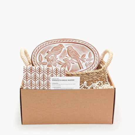 Bread Warmer & Basket Gift Set with Tea Towel - Lovebird Oval-0